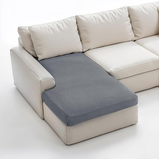 CHUN YI Stretch Sectional Couch Covers 1 Piece Chaise Lounge Slipcover L Shape Separate Cushion, Chaise Couch Cover for Both Left/Right Sectional Couch (Chaise Cover, Light Grey)