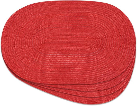 Noctiflorous Oval Braided Placemats Set of 4 Woven 12x18 Inch Non Slip Washable Heat Resistant Place Mats Round Tablemats for Dining Kitchen Party Daily Table Decor Dinner Mats (Red Shine, 4)