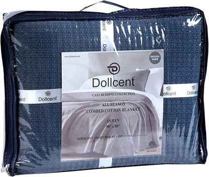 DOLLCENT 100% Cotton California King Size Blanket For Bed, Premium Combed Lightweight Blankets, Washed Breathable Cozy Bed Throw Blanket, Navy Cal King Cotton Blankets For All Season: Navy (102"x108")