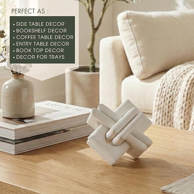 Wood Knot Entry Table Boho Shelf 6 Link Interlock Coffee Table for Living Room and Modern Farmhouse Hand Crafted Natural Mango Wood Console Table Decor (White)
