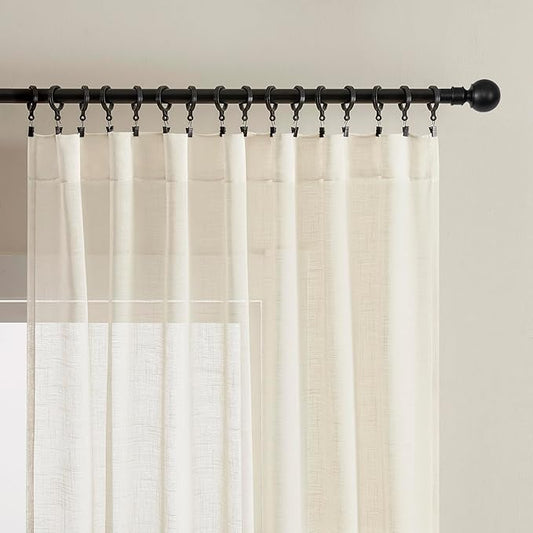 Joydeco Sheer Curtains 84 Inches Long, White Curtains for Living Room 2 Panels Set, Linen Curtains Window Privacy Assured with Light Filtering(W52 x L84 Inch,Linen)