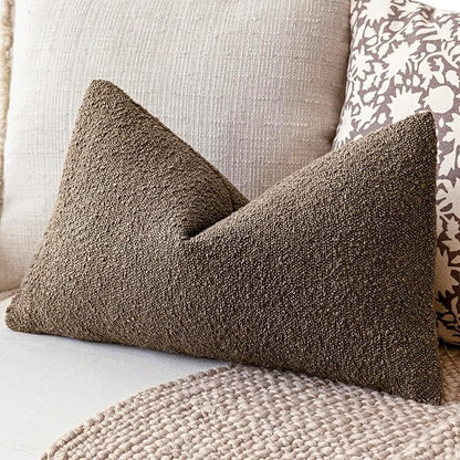 Foindtower Decorative Textured Boucle Throw Pillow Covers Accent Solid Lumbar Pillow Cases Neutral Soft Cozy Couch Cushion Case for Chair Sofa Bedroom Living Room Home Decor 12x20 Inch,1PC,Light Brown