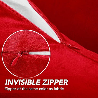 Deconovo Decorative Velvet Throw Pillow Covers 16x16 Inch Set of 2, Soft Square Cushion Cases for Couch Sofa Living Room Decor Bedroom Outdoor Right Red Pillow Covers with Invisible Zipper