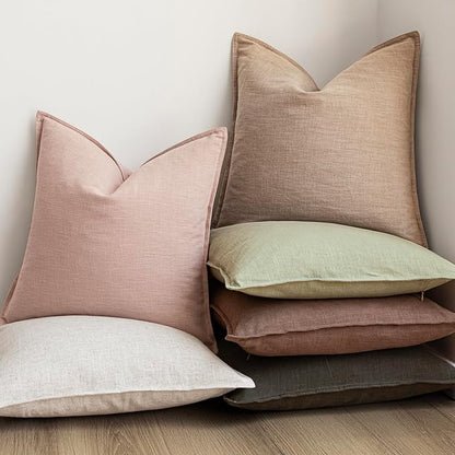 Foindtower Pack of 2, Decorative Linen Solid Throw Pillow Covers Soft Accent Lumbar Cushion Case Boho Farmhouse Pillowcase for Chair Couch Sofa Bedroom Living Room Home Decor 12 x 20 Inch Light Pink