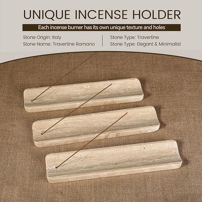 Koville Marble Incense Holder, Incense Holder for Sticks, Incense Sticks Holder Ash Catcher for Meditation Yoga SPA, Natural Stone Incense Burner, Home Table Decor (Travertine)