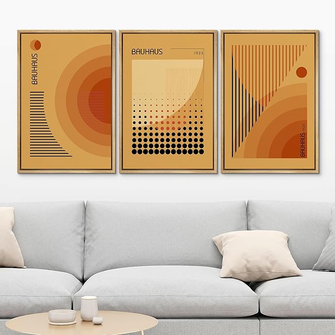 MUDECOR Framed Canvas Print Wall Art Bauhaus Art Prints Abstract Mid Century Modern Wall Art Minimalist Decor for Bedroom - 16"x24"x3 Natural