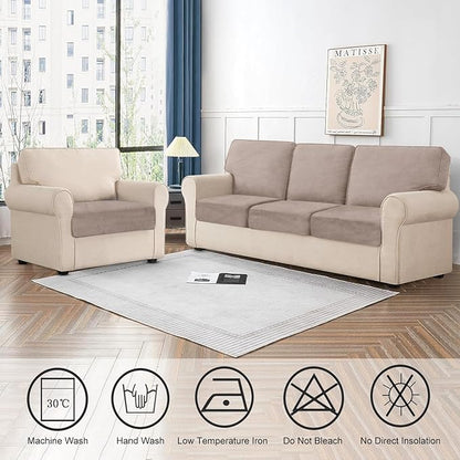 Couch Cushion Cover Velvet 1 Piece Seat Cushion Cover Stretch Armchair Cover Separate Sectional Sofa Slipcovers Furniture Protector (1-Seater or Sofa Backrest, Tan)