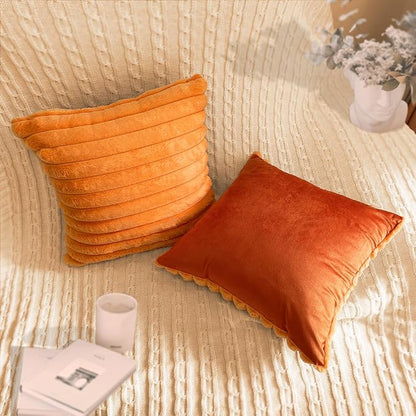 2 Pack 18x18 Pillow Cover Velvet Pillow Covers, Faux Fur Square Throw Pillow Covers for Living Room Decorations Throw Pillow Case, Throw Pillow Cover Cushion Cover for Sofa Bedroom Car, Orange