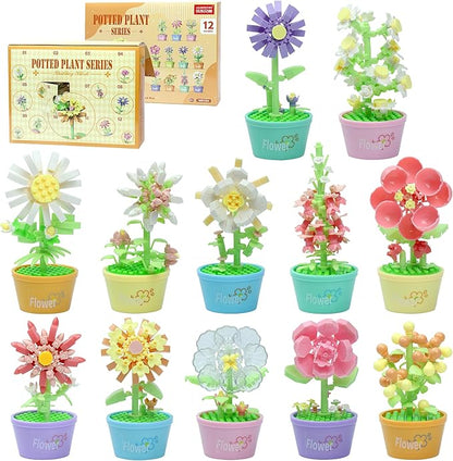 12 Days Advent Calendar 2025 Kids, 12 Packs Flower Building Blocks Set, Advent Calendar 2025 Boys for 6+ Years Old, Christmas Gifts for Girls and Boys, Party Favors (Flower Pot)