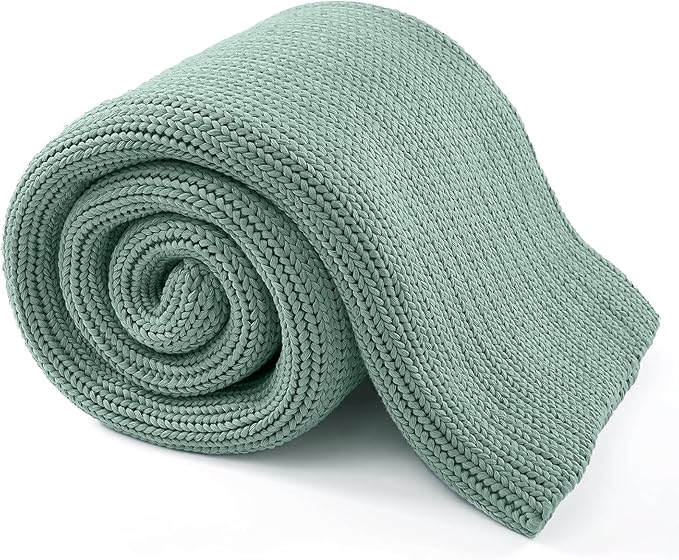Guohaoi Knitted Weighted Blanket for Adults (Haze Green 60"x80" 20lbs) No Beads Cooling Throw Blanket for Hot Sleepers, Home Decor Breathable Chunky Knit Heavy Blanket Use on Queen/King Size Bed
