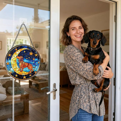 Rngmsi Dachshund Stained Glass Window Hanging Gifts, 7.8″ Weiner Dog Sun Catchers for Indoor Window Decor, Decorative Sun Catchers Home Wall Art Animal Memorial Gift