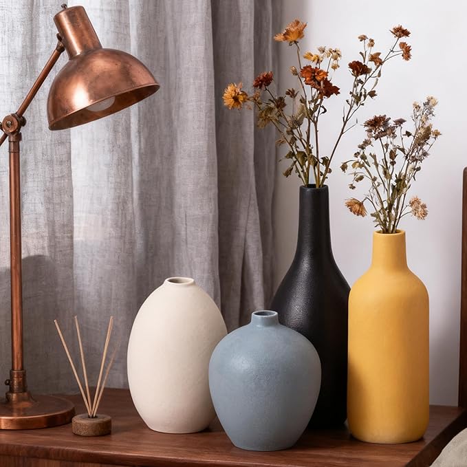 Modern Ceramic Vase Set, Decorative Vases for Home Shelf Decor, 4 Piece Collection