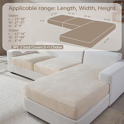 Couch Cushion Covers for Sectional and L Shaped Sofa, Stretch Soft Sofa Covers Washable Wear Resistant Slipcovers Furniture Protector Pet-Friendly (2 Seaters Covers+1 Chaise Cover, Ivory)