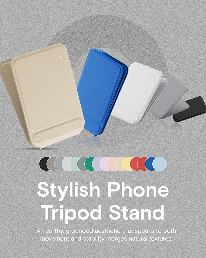 MOFT Phone Tripod Stand Selfie Stick for iPhone, Multi-Angles iPhone Stand, Lightweight & Portable Phone Holder, Strong Magnets, MOVAS Vegan Leather, Earthen Beige (Without Card Slot)