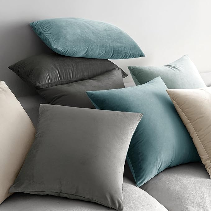 MIULEE Velvet Throw Pillow Covers 14x14 Inch, Pack of 2 - Cream White, Soft Solid Small Decorative Pillow Covers Modern Luxury Home Decor for Spring Couch Sofa Bedroom Livingroom