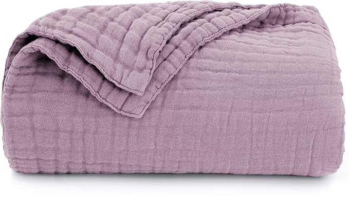 Love's cabin 6 Layer 100% Cotton Muslin Blanket, 90"x90" Muslin Blanket Queen for Couch Bed, Lightweight and Breathable Cotton Gauze for Adult, Lavender
