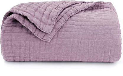Love's cabin 6 Layer 100% Cotton Muslin Blanket, 50"x60" Throw Muslin Blanket for Couch Bed, Lightweight and Breathable Cotton Gauze for Adult, Lavender