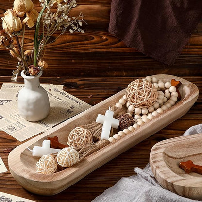 4 Pcs Wooden Dough Bowl Wood Decorative Rustic Wooden Bowls Table Centerpiece for Living Room Home Dining Room Kitchen Decoration(Natural,20'' X 6'' X 2'',Classic)
