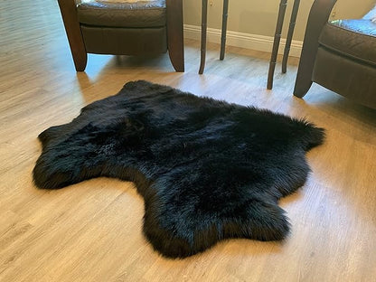 LAMBZY Faux Sheepskin Super Soft Hypoallergenic Silky Shag Rug for Living Room, Kids Room, Sofa (Double Side by Side 3'x4, Black)