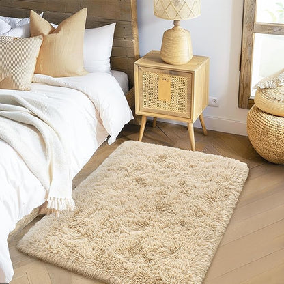 Small Rugs for Bedroom, Fuzzy Throw Rug for Living Room Dorm, Soft Fluffy Bedroom Rug, Non Slip Shag Rugs, Modern Indoor Home Decor Aesthetic, 2x3 Feet, Camel