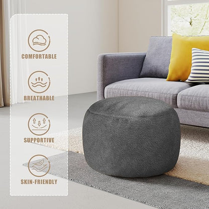 Round Stuffed Pouf Ottoman for Foot Rest, A Round Modern Foam Filled Poufs, Floor Chair for Living Room, Nursery, Dorm,Outdoor, A Soft Modern Foot Stool Perfect to Rest Your Feet (Grey, 20Inch)