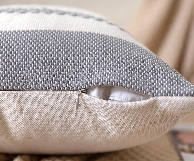 Boho Throw Pillow Covers 18x18 Inch Set of 2, Grey Textured Decorative Couch Pillow Cases for Farmhouse Home Decor, Accent Cushion Cover for Sofa, Bed, Living Room, Bedroom