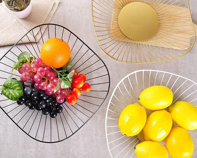 IBWell Short Curved-Edge Modern Creative Stylish Single Tier Dish,Metal Iron Wire Fruit Vegetables Bread Decorative Stand Serving Bowls Basket Holder (Square Dish) (Gold)