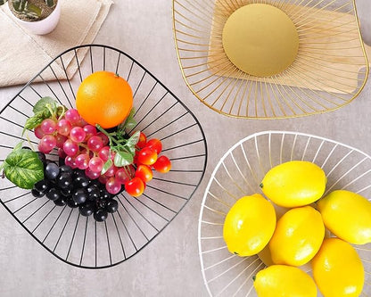 IBWell Short Curved-Edge Modern Creative Stylish Single Tier Dish,Metal Iron Wire Fruit Vegetables Bread Decorative Stand Serving Bowls Basket Holder (Square Dish) (Gold)