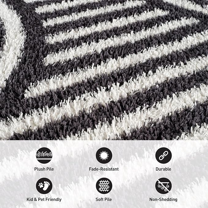 Rugshop Abstract Arch Shag Runner Rug Anthracite Dark Gray 2' 3" x 12' Great for Long Hallways, Open Entryways, or Galley Kitchens