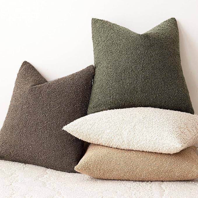 Foindtower Decorative Textured Boucle Throw Pillow Covers Accent Solid Pillow Cases Neutral Soft Cozy Couch Cushion Case for Chair Sofa Bedroom Living Room Home Decor 16x16 Inch,1PC,Light Brown