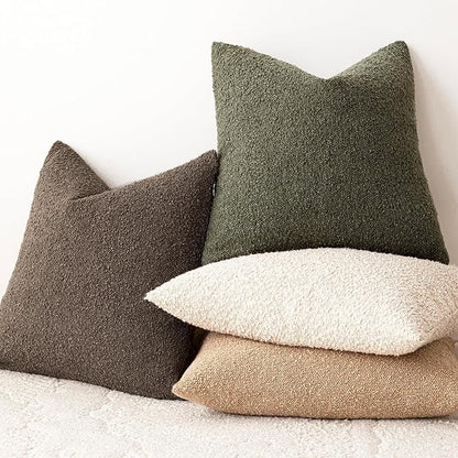 Foindtower Decorative Textured Boucle Throw Pillow Covers Accent Solid Pillow Cases Neutral Soft Cozy Couch Cushion Case for Chair Sofa Bedroom Living Room Home Decor 16x16 Inch,1PC,Light Brown