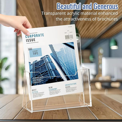 Acrylic Brochure Holder 8.5 x 11 inch 4 Pack, Clear Acrylic Plastic Flyer Holders for Literature Magazine Pamphlet Booklet Menu Journals Display Stand Desk Holder Countertop Organizer