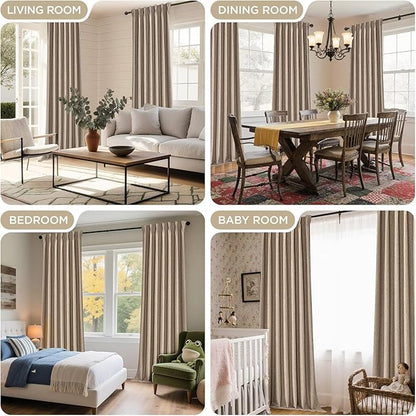 Joydeco Thick Linen Pinch Pleated Curtains 96 Inch Long 2 Panel Set for Living Room, Double-Faced Curtain for Bedroom, Back Tab Blackout Drapes with Adjustable Hooks (40”W x96”L,Thick Linen)