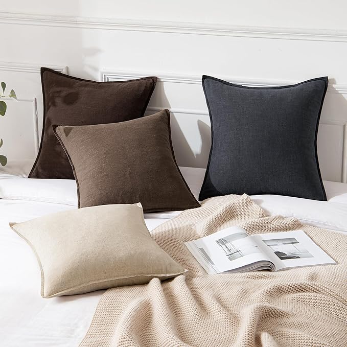 MIULEE Decorative Linen Pillow Covers 28x28 Inch Dark Brown Boho Farmhouse Neutral Winter Couch Throw Pillows for Bed Pack of 2 Accent Modern Pillowcase Sofa Livingroom Home Decor