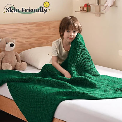 Guohaoi Knitted Weighted Blanket Kids (Green 36"x48" 5lbs) No Beads Cooling Heavy Blanket, Home Decor Breathable Chunky Knit Throw Blanket for All-Season Use