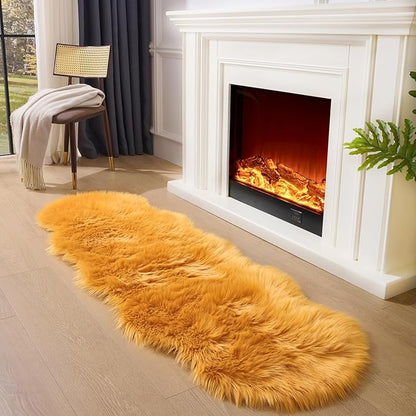Faux Fur Rug Runner 2x6 ft Yellow - Machine Washable Super Soft Plush Shaggy Fluffy Area Carpet,Sheepskin Rug Fuzzy Floor Mat for Bedroom, Sofa,Living Room, Bedside, Nursery & Kids Room