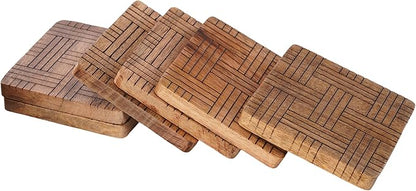 Set of 6 Wood Coasters - Natural Mango Wooden Coasters for Drinks, Beverages, Wine Glasses & Bar Glasses - Rustic & Durable Drink Coasters - Coaster Set for Home, Kitchen, Dining, Bar Decor