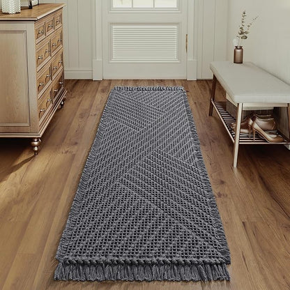 H.VERSAILTEX Waffle Bath Runner Rug Long Bath Mat Super Absorbent Boho Bath Rugs Non Slip Bath Runner for Bathroom Floor Machine Washable Dry Fast Bathroom Rugs with Tassels, 24" x 72", Gray