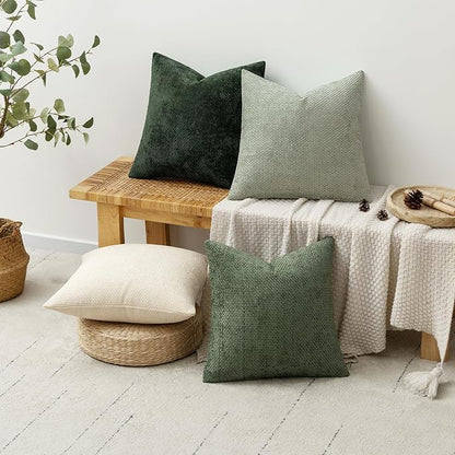 MIULEE Pack of 4 Couch Throw Pillow Covers 16x16 Inch Neutral Green Soft Decorative Chenille Pillow Covers Farmhouse Accent Cushion Covers for Boho Spring Home Decor Sofa Bedroom Living Room