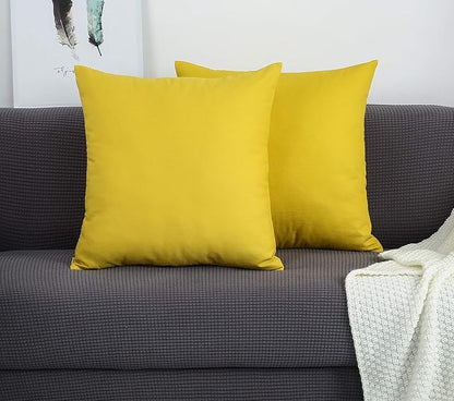 TangDepot Handmade Decorative Solid 100% Cotton Canvas Throw Pillow Covers/Pillow Shams, (24"x24", Deep Yellow)