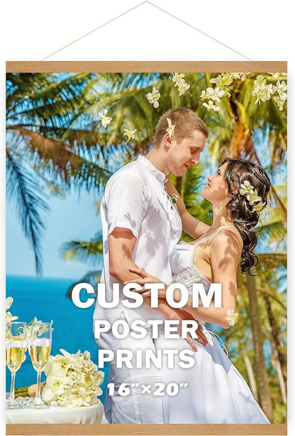 SZDHHH Custom Photo Prints with Magnetic Hanger Frame Canvas Poster Prints With Your Photos Personalized Hanging Poster Pictures Wall Art Decor Framed for Home Decor Gifts Keepsakes (20" Lx16 W)