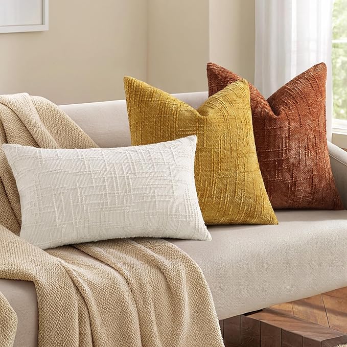 decorUhome Spring Rust Chenille Throw Pillow Covers 18x18 Set of 2 Textured Slubby Couch Pillow Covers Farmhouse Accent Modern Neutral Decorative Pillow Cases for Bed Sofa Living Room