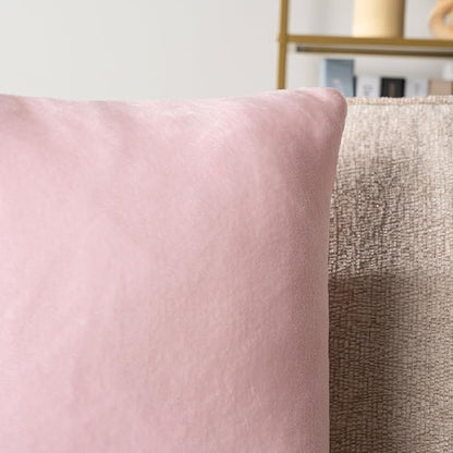 PAVILIA Light Pink Throw Pillow Covers 18x18 Set of 2, Decorative Pillow Cases for Bed Sofa Couch, Boho Aesthetic Accent Decor Cushion Bedroom Living Room, Velvet Square Euro Sham Covers, Blush Pink