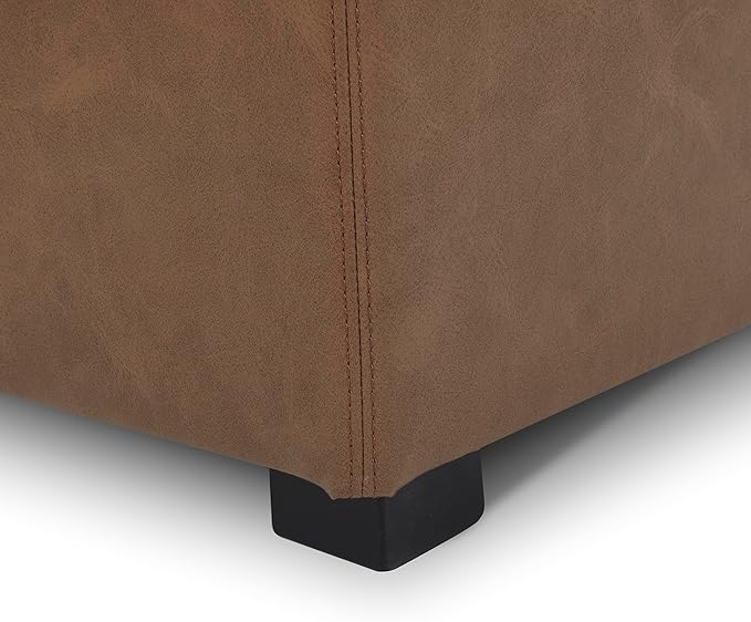 CHITA Storage Ottoman Cube with Tray Lid, Small Footstool with Storage, Square End Table for Living Room and Bedroom, Faux Leather in Saddle Brown