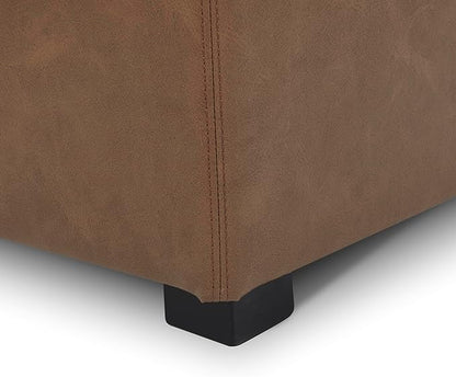 CHITA Storage Ottoman Cube with Tray Lid, Small Footstool with Storage, Square End Table for Living Room and Bedroom, Faux Leather in Saddle Brown