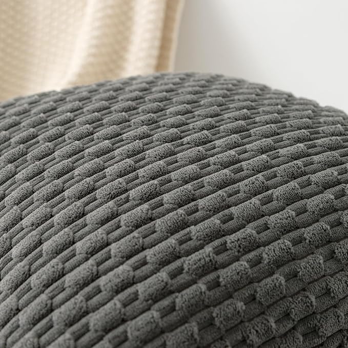 Kevin Textile 14x22 Inch Pillow Cover 1 Pack Boho Decorative Soft Striped Corduroy Lumbar Farmhouse Accent Rectangle Cushion Case for Living Room Couch Sofa Bed, Dark Grey