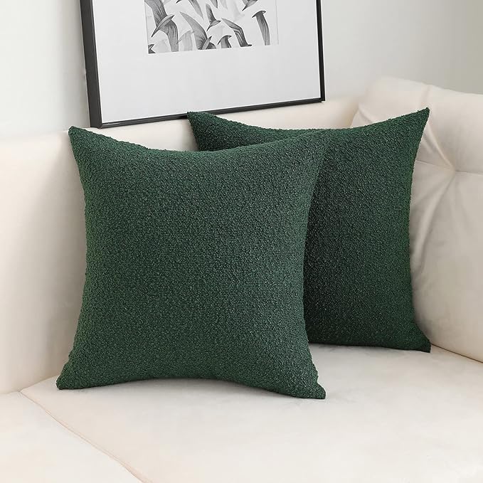 Jeneoo Hunter Green Decorative Square Thick Throw Pillow Covers Fine Textured Boucle Couch Cushion Cases for Livingroom Sofa Decor, Set of 2, 18 x 18 Inch