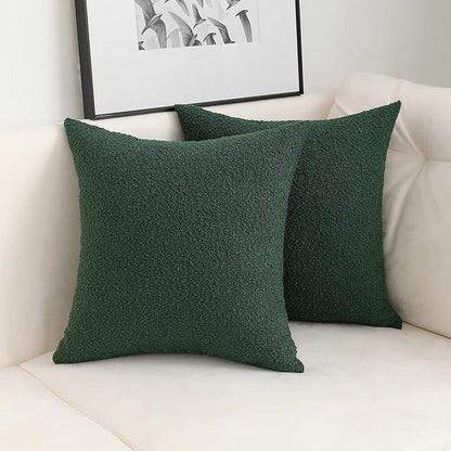 Jeneoo Hunter Green Decorative Square Thick Throw Pillow Covers Fine Textured Boucle Couch Cushion Cases for Livingroom Sofa Decor, Set of 2, 18 x 18 Inch