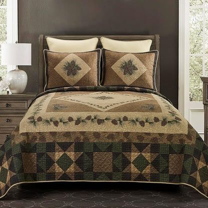 Donna Sharp Twin Polyester Bedding Set - 2 Piece - Antique Pine Lodge Quilt Set with Twin Quilt and Standard Pillow Sham - Machine Washable