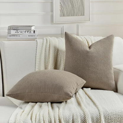 FUTEI Coffee Chenille Decorative Throw Pillow Covers 22x22 Inch Set of 2,Soft Cozy Faux Linen Textured Cushion Case,Farmhouse Home Decor for Couch Living Room